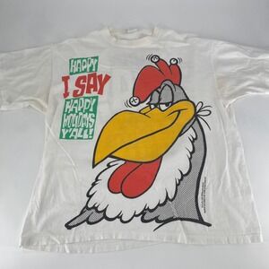 Vintage Looney Tunes Foghorn Leghorn Happy Holidays Yall T‎ Shirt VTG AOP